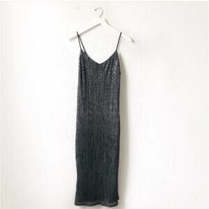 Bar III Black Metallic Midi Tank Top Dress Large